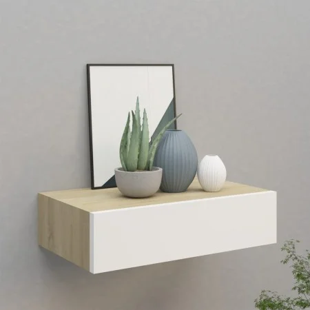 Oak and white MDF wall shelf with drawer 40x23.5x10 cm by vidaXL, Shelves and shelves - Ref: Foro24-330249, Price: 49,92 €, D...