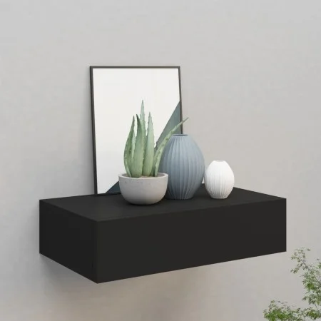 Black MDF wall shelf with drawer 40x23.5x10 cm by vidaXL, Shelves and shelves - Ref: Foro24-330243, Price: 42,53 €, Discount: %