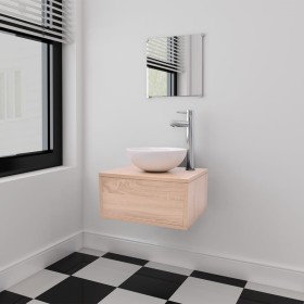 Conjunto de muebles de baño con lavabo y grifo 4 piezas beige