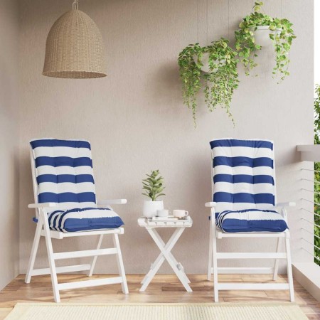 Cojines silla respaldo bajo 2 uds tela Oxford rayas azul blanco