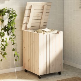 Cesta ropa sucia con ruedas RANA madera maciza pino 45x45x64 cm
