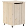 Cesta ropa sucia con ruedas RANA madera maciza pino 45x45x64 cm