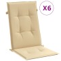 Cojines silla respaldo alto 6 uds tela beige melange 120x50x4cm