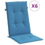 Cojines silla respaldo alto 6 uds tela azul melange 120x50x4 cm