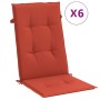 Cojines silla respaldo alto 6 uds tela rojo melange 120x50x4 cm