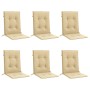 Cojines silla respaldo bajo 6 ud tela beige melange 100x50x4 cm