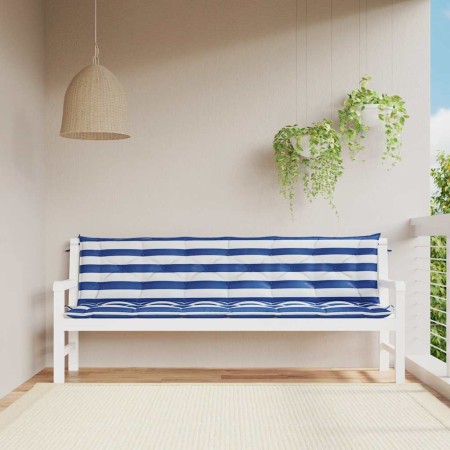 Cojines banco jardín 2 uds tela a rayas azul blanco 200x50x7 cm