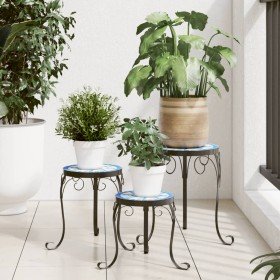 Soportes para plantas 3 uds cerámica azul y blanco