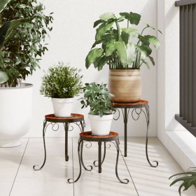 Soportes para plantas 3 uds cerámica terracota y blanco