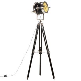 Lámpara de suelo con trípode madera maciza mango negro 171 cm