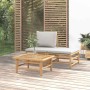 Set de muebles de jardín 3 piezas bambú y cojines gris claro