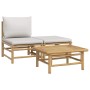 Set de muebles de jardín 3 piezas bambú y cojines gris claro