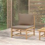 Sofá central de jardín bambú con cojines gris taupe