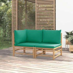 Set de muebles de jardín 2 piezas bambú con cojines verde