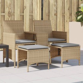 Sofá de jardín 2 plazas con mesa y taburetes ratán PE beige en Sofás de exterior | Comprar online en Foro24