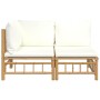 Set de muebles de jardín 2 piezas bambú y cojines blanco crema