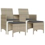 Sofá jardín 2 plazas con mesa y taburetes ratán PE gris claro