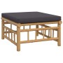 Set de muebles de jardín 3 piezas bambú con cojines gris oscuro