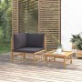 Set de muebles de jardín 2 piezas bambú con cojines gris oscuro