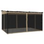 Cenador con paredes de malla acero taupe 4x3 m