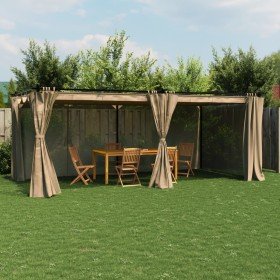 Cenador con cortinas acero taupe 6x3 m
