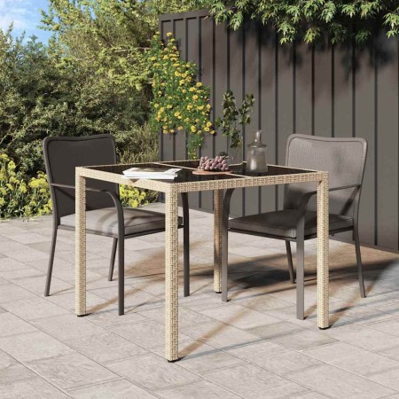 Mesa de comedor de jardín Beige 90 x 90 x 75 cm Poliratán