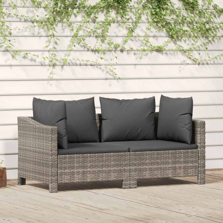 Set de muebles de jardín 2 pzas cojines ratán sintético gris