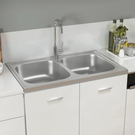 Doppelbecken-Küchenspüle aus Edelstahl, 800 x 500 x 155 mm von vidaXL, Sinkt - Ref: Foro24-147234, Preis: 113,23 €, Rabatt: %