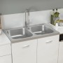 Doppelbecken-Küchenspüle aus Edelstahl, 800 x 500 x 155 mm von vidaXL, Sinkt - Ref: Foro24-147234, Preis: 113,23 €, Rabatt: %
