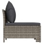 Set de muebles de jardín 3 pzas y cojines ratán sintético gris