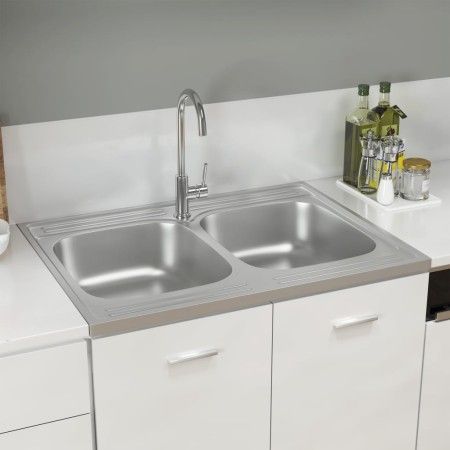 Doppelbecken-Küchenspüle aus Edelstahl, 800 x 600 x 155 mm von vidaXL, Sinkt - Ref: Foro24-147235, Preis: 142,19 €, Rabatt: %