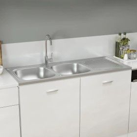 Doppelbecken-Küchenspüle aus Edelstahl, 1200 x 600 x 155 mm von vidaXL, Sinkt - Ref: Foro24-147239, Preis: 154,73 €, Rabatt: %