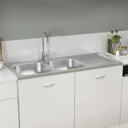 Doppelbecken-Küchenspüle aus Edelstahl, 1200 x 600 x 155 mm von vidaXL, Sinkt - Ref: Foro24-147239, Preis: 154,73 €, Rabatt: %