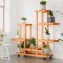 Soporte de flores con ruedas madera maciza abeto 95x25x101 cm