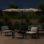 Sombrilla doble de jardín con luces LED gris taupe 316x145 cm
