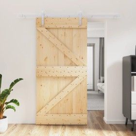 Puerta corredera con herrajes madera maciza de pino 100x210 cm