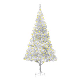 Árbol Navidad artificial con LEDs y soporte PET plateado 180 cm