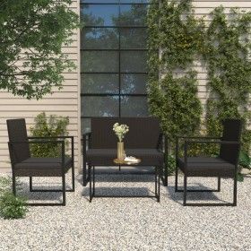 Garden set with cushions 4 pieces black synthetic rattan by vidaXL, Outdoor sofas - Ref: Foro24-319199, Price: 222,69 €, Disc...