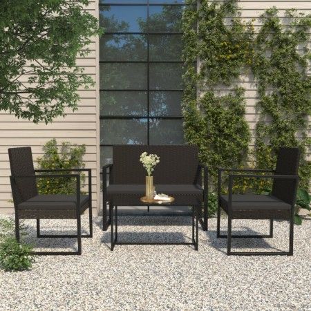 Juego de jardín con cojines 4 piezas ratán sintético negro de vidaXL, Sofás de exterior - Ref: Foro24-319199, Precio: 222,59 ...