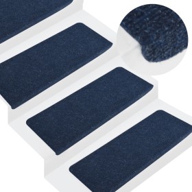 Alfombrilla autoadhesiva de escalera 15 uds azul 65x24,5x3,5 cm