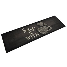 Alfombra de cocina lavable terciopelo negro taza 45x150 cm