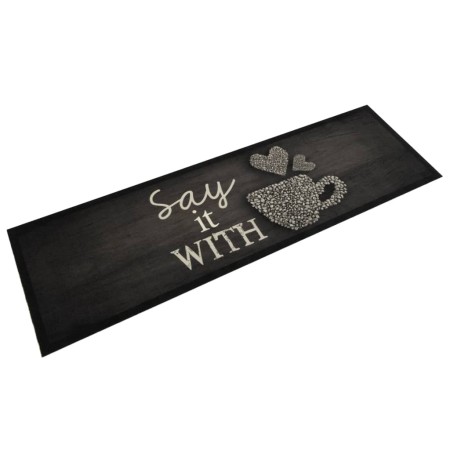 Alfombra de cocina lavable terciopelo negro taza 45x150 cm
