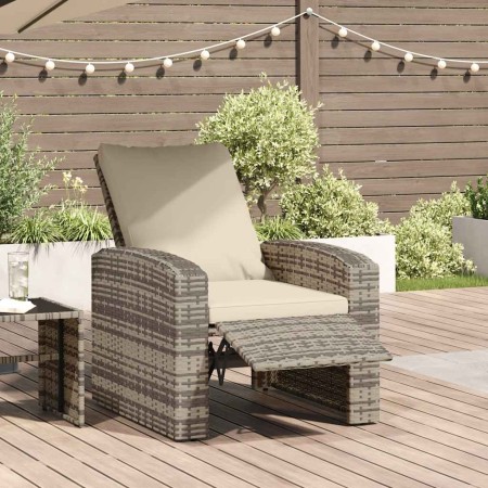 Sillón reclinable jardín y cojines ratán sintético marrón claro