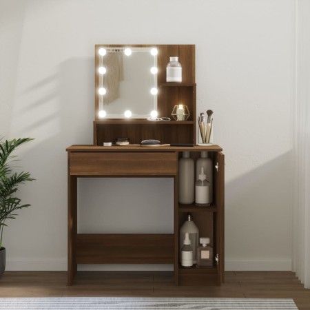 Schminktisch mit LED, braune Eiche, 86,5 x 35 x 136 cm von vidaXL, Schlafzimmerkommoden - Ref: Foro24-820486, Preis: 98,69 €,...