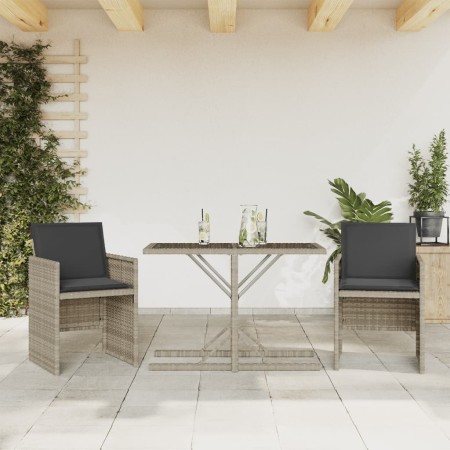 Sillas y mesita de jardín 3 piezas ratán sintético cojín gris