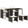 Set comedor de jardín 5 piezas y cojines ratán sintético marrón