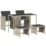 Set comedor de jardín 5 pzas cojines ratán sintético gris claro