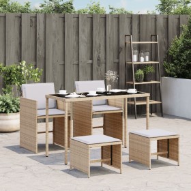 Set comedor de jardín 5 pzas con cojines ratán sintético beige
