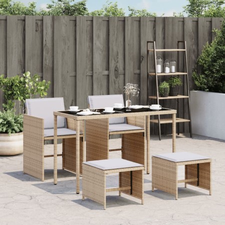 Set comedor de jardín 5 pzas con cojines ratán sintético beige