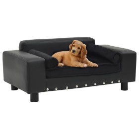 Sofá para perros felpa y cuero sintético negra 81x43x31 cm
